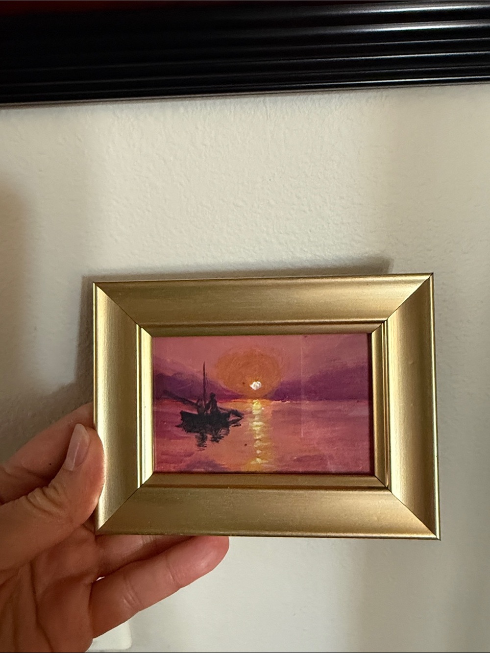 Mini Gold Framed Sunset Boat Painting, Father’s Day Gift.